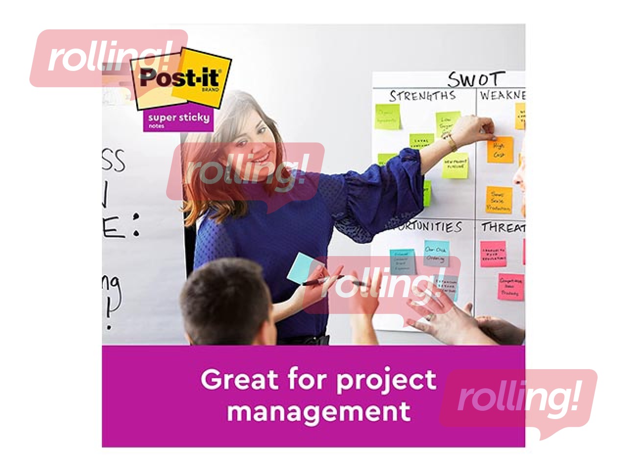 Līmlapiņas Post-It Super Sticky, līniju, dažādās krāsās, 100x100mm, 3x70 lapiņas