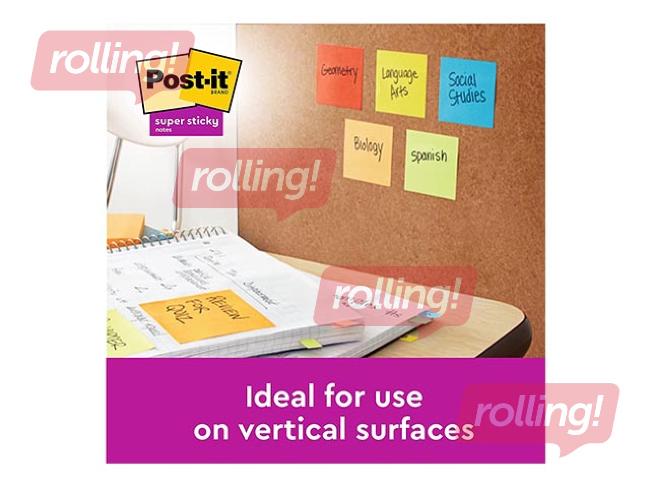 Līmlapiņas Post-It Super Sticky, līniju, dažādās krāsās, 100x100mm, 3x70 lapiņas