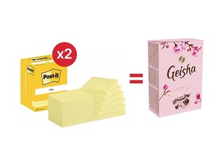 Līmlapiņas Post-it, dzeltenas, 76x102mm, 12x100 lapiņas + AKCIJA! Pērc līmlapiņas un saņem dāvanu!