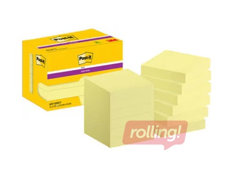 Līmlapiņas Post-it Super Sticky Canary, dzeltenas, 47.6x47.6mm, 90 lapiņas x 12 gab. + AKCIJA! Pēr
