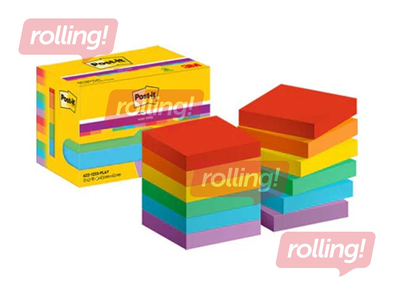 Липкие заметки Post-it Super Sticky Playful, 47.6x47.6мм, 90 листов  x 12 шт. + АКЦИЯ! Купи наклейк