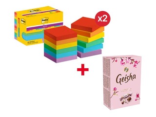 Липкие заметки Post-it Super Sticky Playful, 47.6x47.6мм, 90 листов  x 12 шт. + АКЦИЯ! Купи наклейк