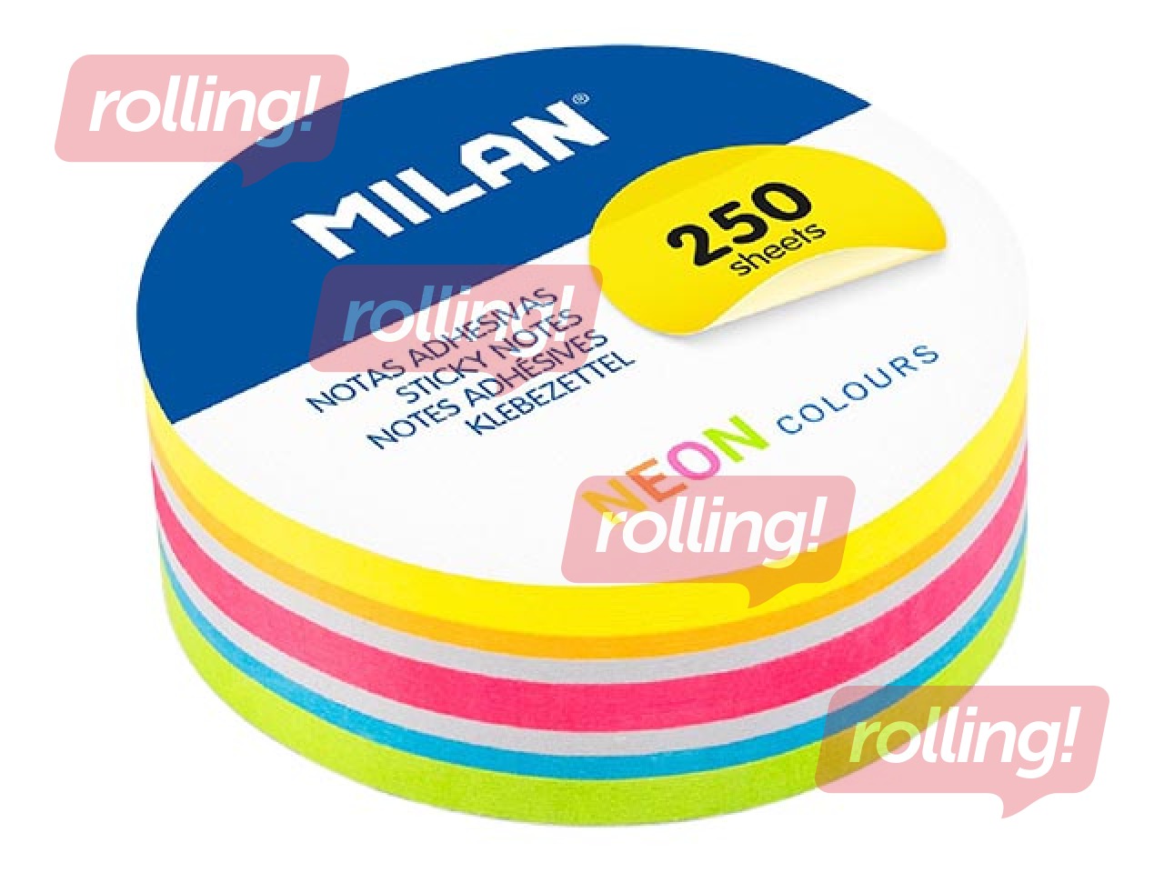 Līmlapiņas Milan, neona krāsās, Ø 67mm, 250 lapiņas