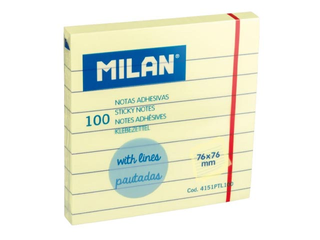 Līmlapiņas Milan, līniju, dzeltenas, 100 lapiņas, 76x76mm