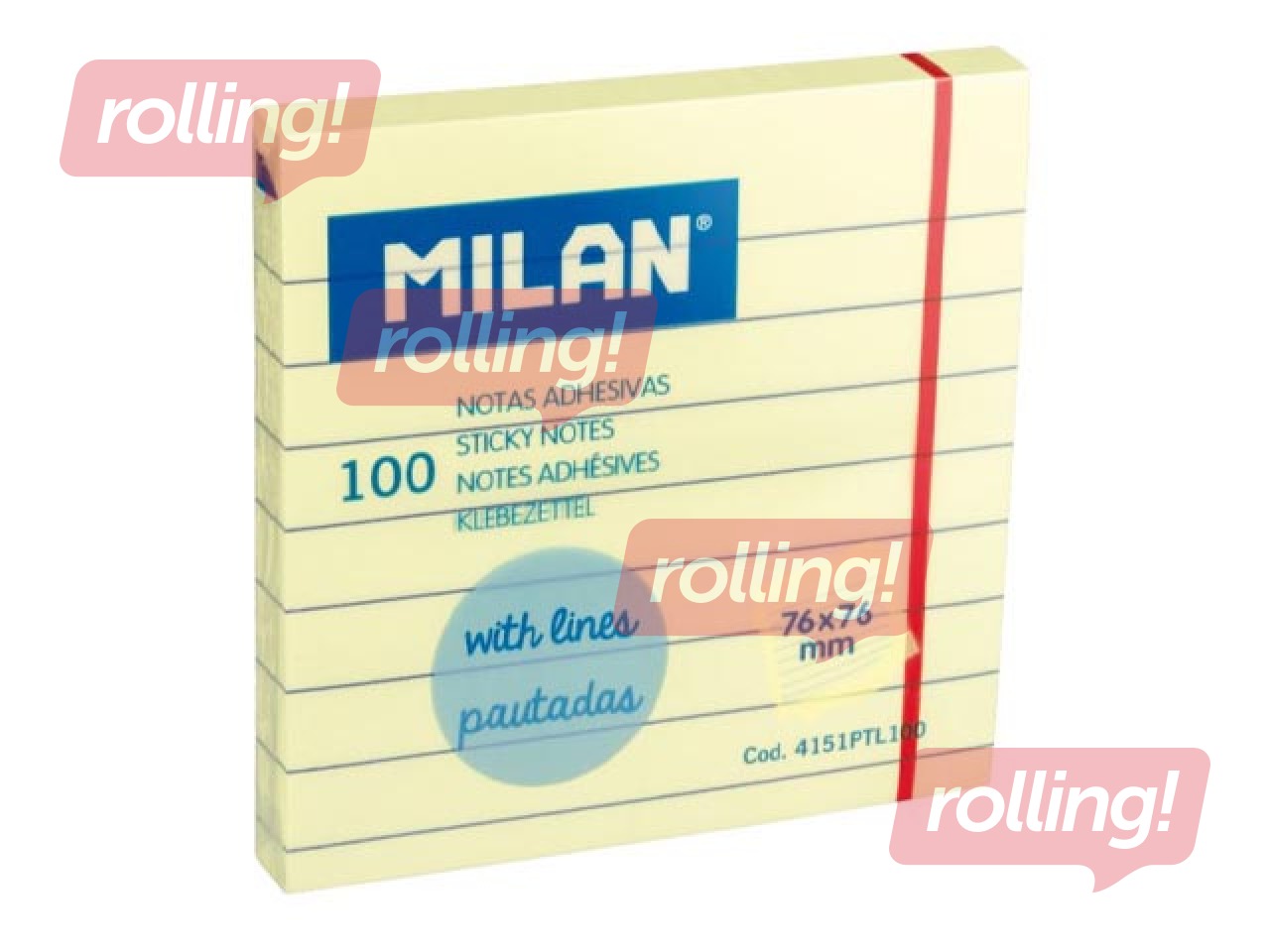Līmlapiņas Milan, līniju, dzeltenas, 100 lapiņas, 76x76mm