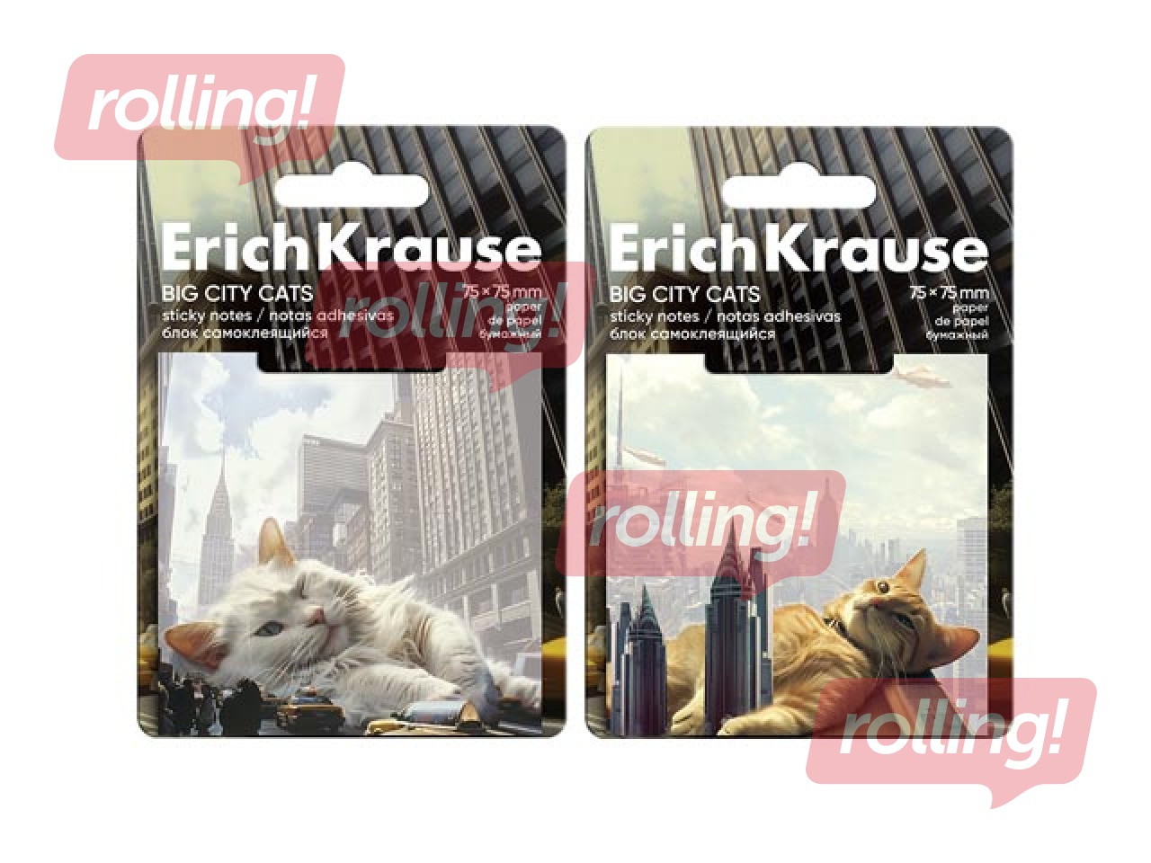 Самоклеящиеся листочки ErichKrause, Big City Cats, 75x75мм, 50 листов