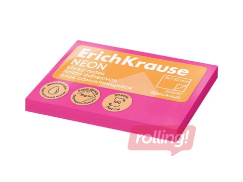 Līmlapiņas ErichKrause, neona rozā, 50x75mm, 100 lapiņas
