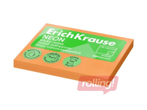 Sticky notes ErichKrause, neon orange, 50x75mm, 100 sheets