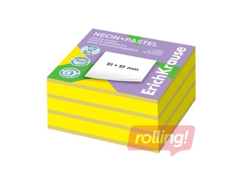 Līmlapiņu kubs ErichKrause, neon+pasteļ dzeltenas, 51x51mm, 250 lapiņas