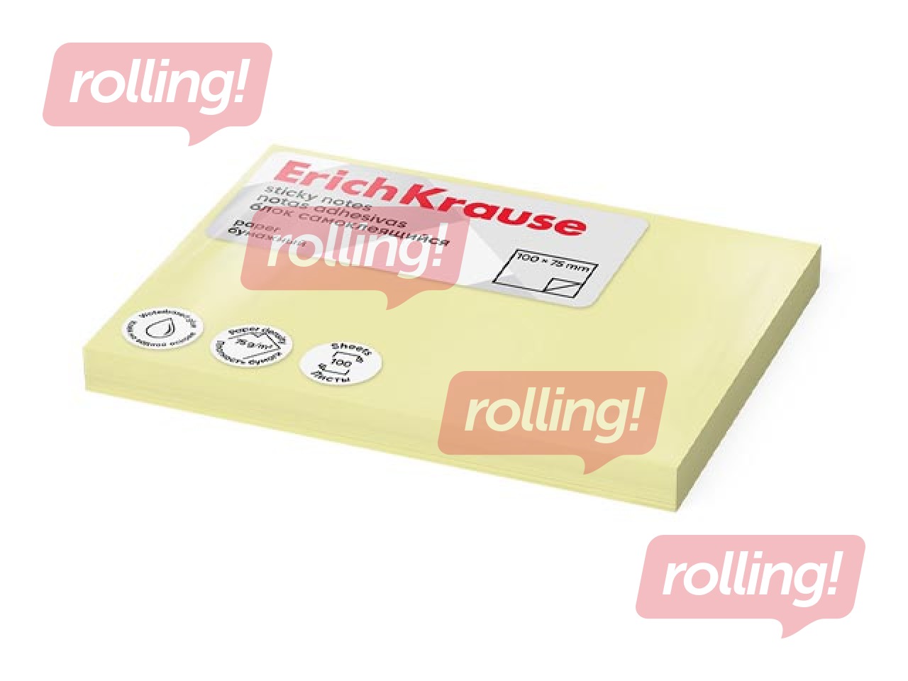 Līmlapiņas ErichKrause, pasteļdzeltenas, 100x75mm, 100 lapiņas