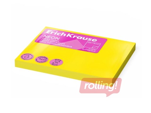 Līmlapiņas ErichKrause, neona dzeltenas, 100x75mm, 100 lapiņas