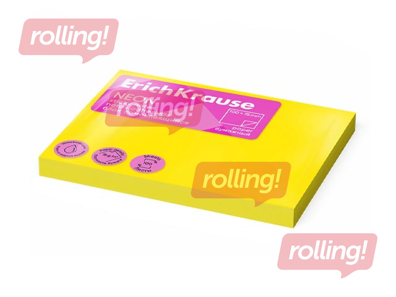 Līmlapiņas ErichKrause, neona dzeltenas, 100x75mm, 100 lapiņas