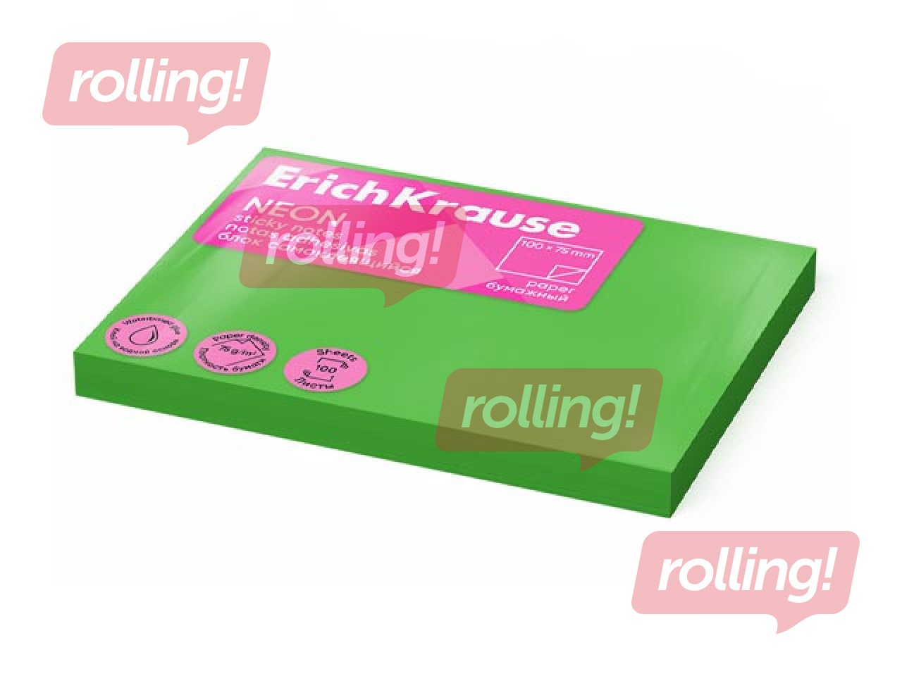 Sticky notes ErichKrause, neon green, 100x75mm, 100 sheets