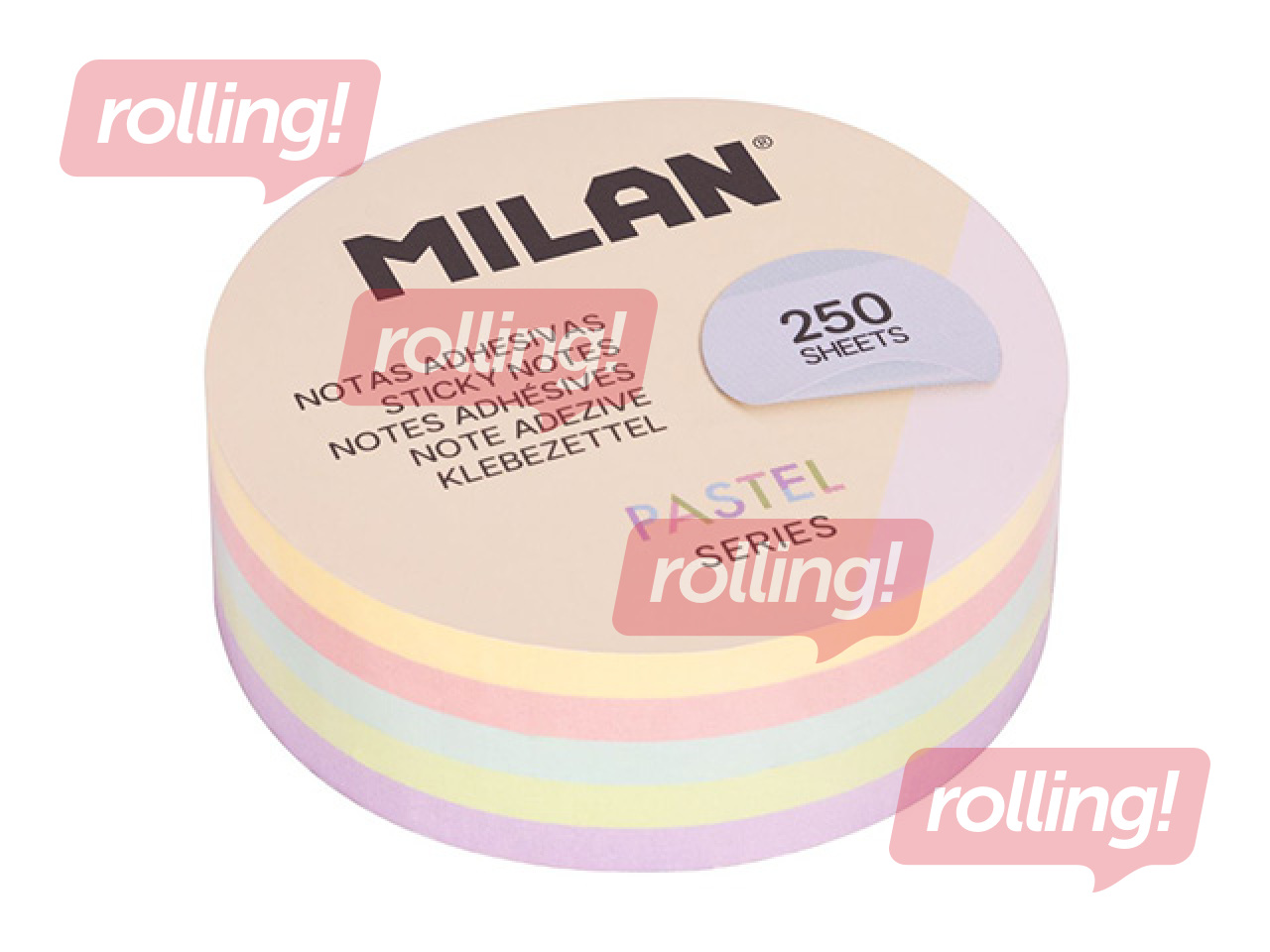 Līmlapiņas Milan, Ø67mm, pasteļkrāsas, 250 lapiņas