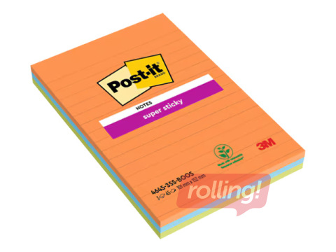 Lined notes Post-it, Super Sticky, Boost Colour, 101x152mm, 3x45 sheets, assorted colours