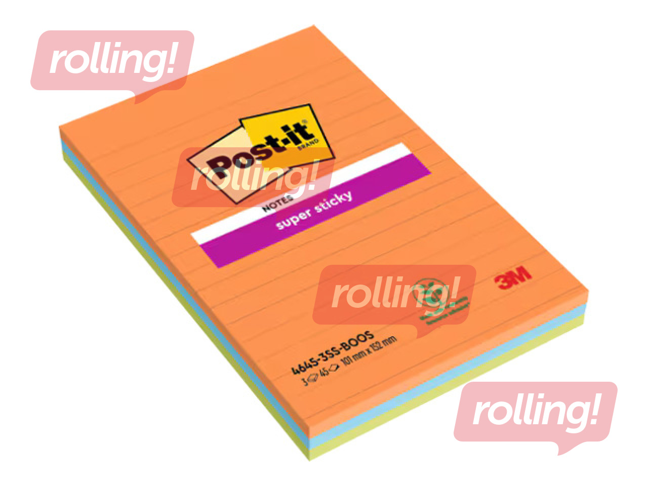 Piezīmju līmlapiņas Post-it Super Sticky Boost Colour, līniju, 101x152mm, 3x45l., dažādas krāsas