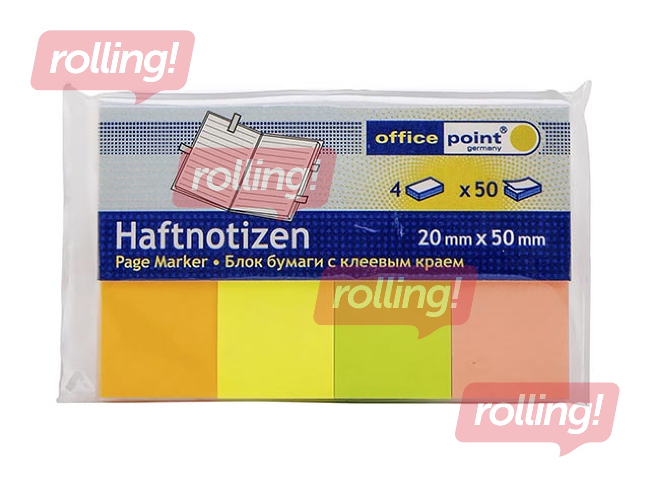 Индексы бумажные Office Point, разные пастельные цвета, 50x20мм, 4x50 листков