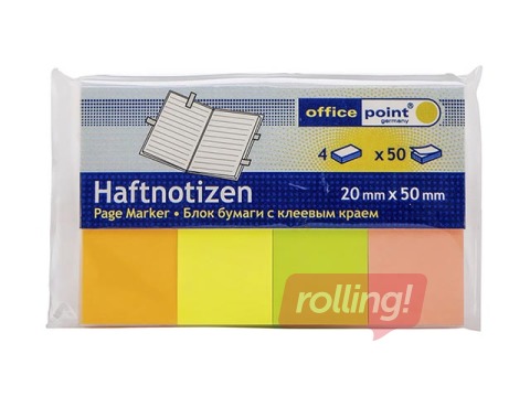 Marķēšanas indeksi papīra Office Point, dažādas pasteļkrāsas, 50x20mm, 4x50 lapiņas