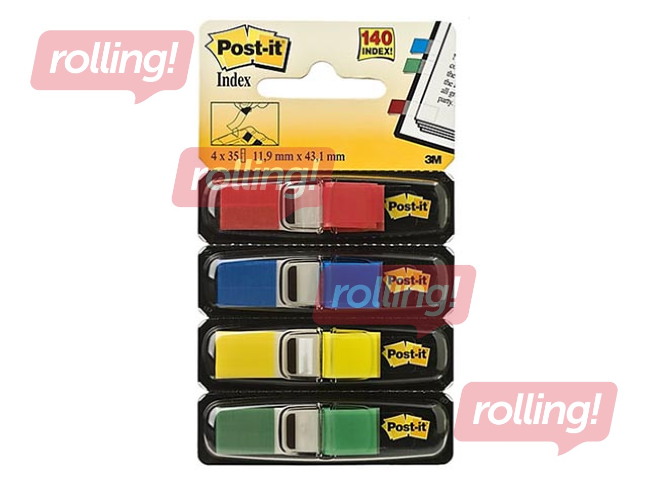 Marķēšanas indeksi plastikāta Post-it, dažādas krāsas, 12x43mm, 4x35 lapiņas