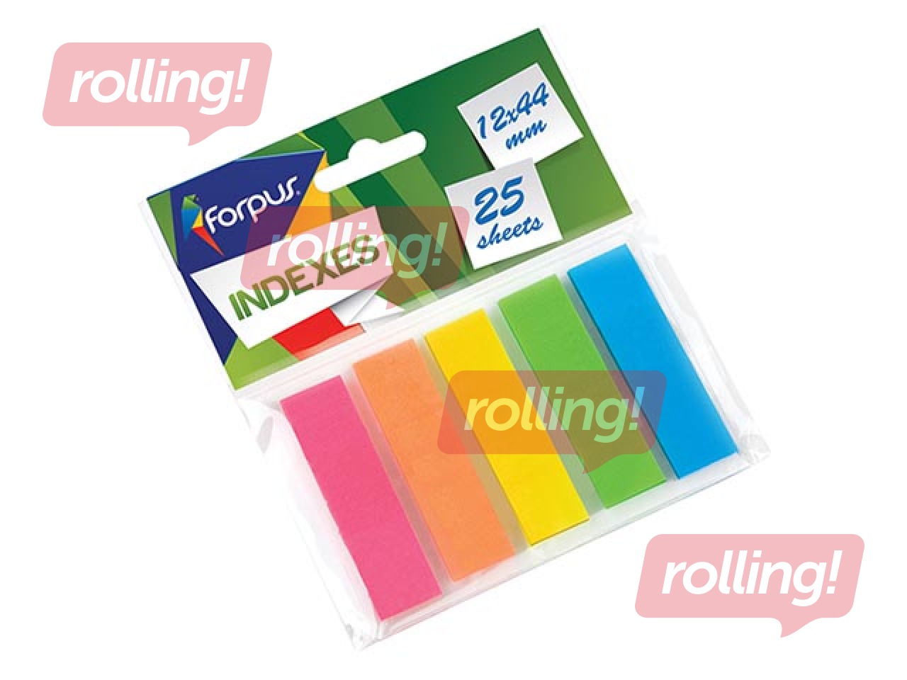 Index tabs Forpus, plastic, assorted, 12x44mm, 5х25 sheets