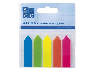Index tabs - arrow, plastic, ALCO, mix colour, 12x50mm, 5x25 sheets