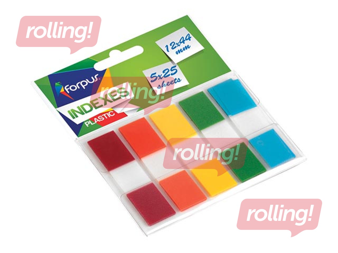 Marķēšanas indeksi plastikāta Forpus, ar turētāju, dažādas krāsas, 12x44mm, 5х25 lapiņas