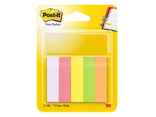 Paper indices Post-it, different colors, 15x50mm, 5x100 sheets