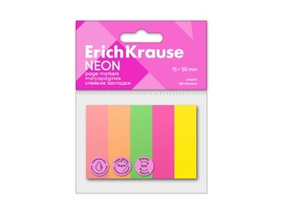 Lehemärgid ErichKrause, paberist, erinevad neoonvärvid, 15x50mm, 5 värvi x 100 lehte