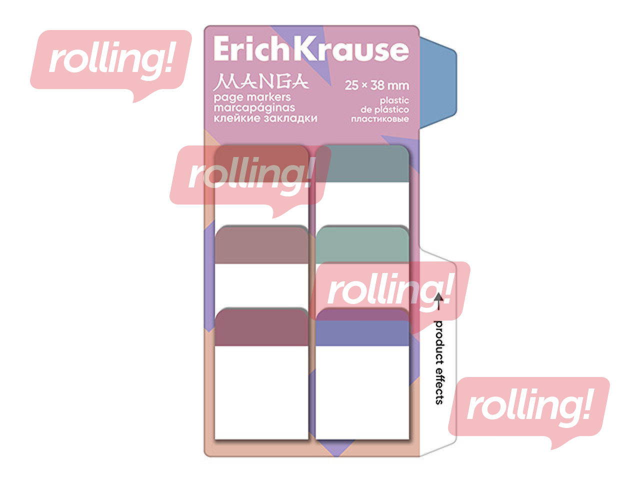 Marķēšanas indeksi ErichKrause Manga, plastikāta, dažādas krāsas, 25x38mm, 60 lapiņas