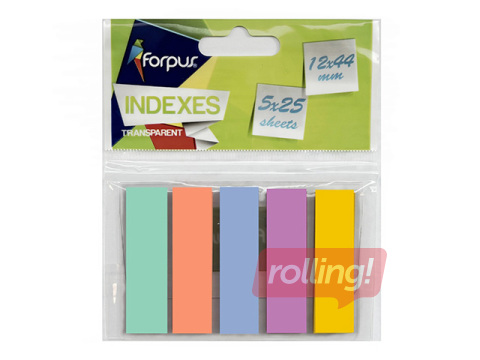 Пластиковые индексные закладки Forpus, 12x44мм, 5x25 листов, разные цвета