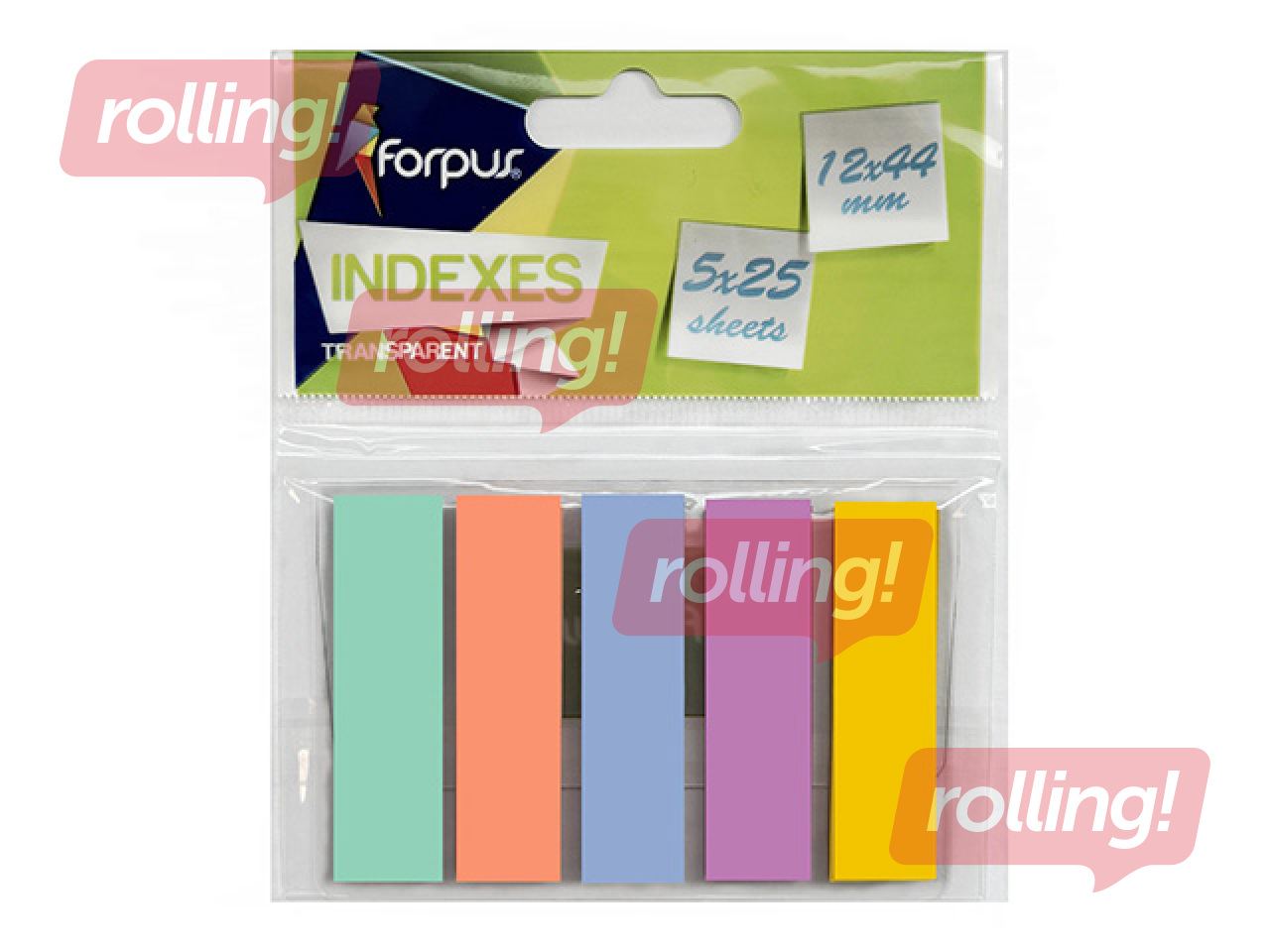 Пластиковые индексные закладки Forpus, 12x44мм, 5x25 листов, разные цвета
