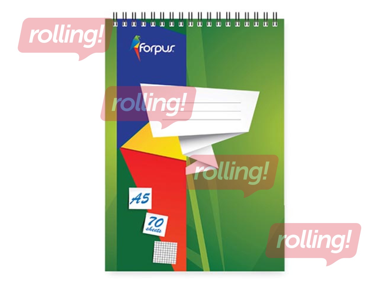 Piezīmju bloknots ar spirāli Forpus, papīra vāks, A5, rūtiņu, 70 lapas
