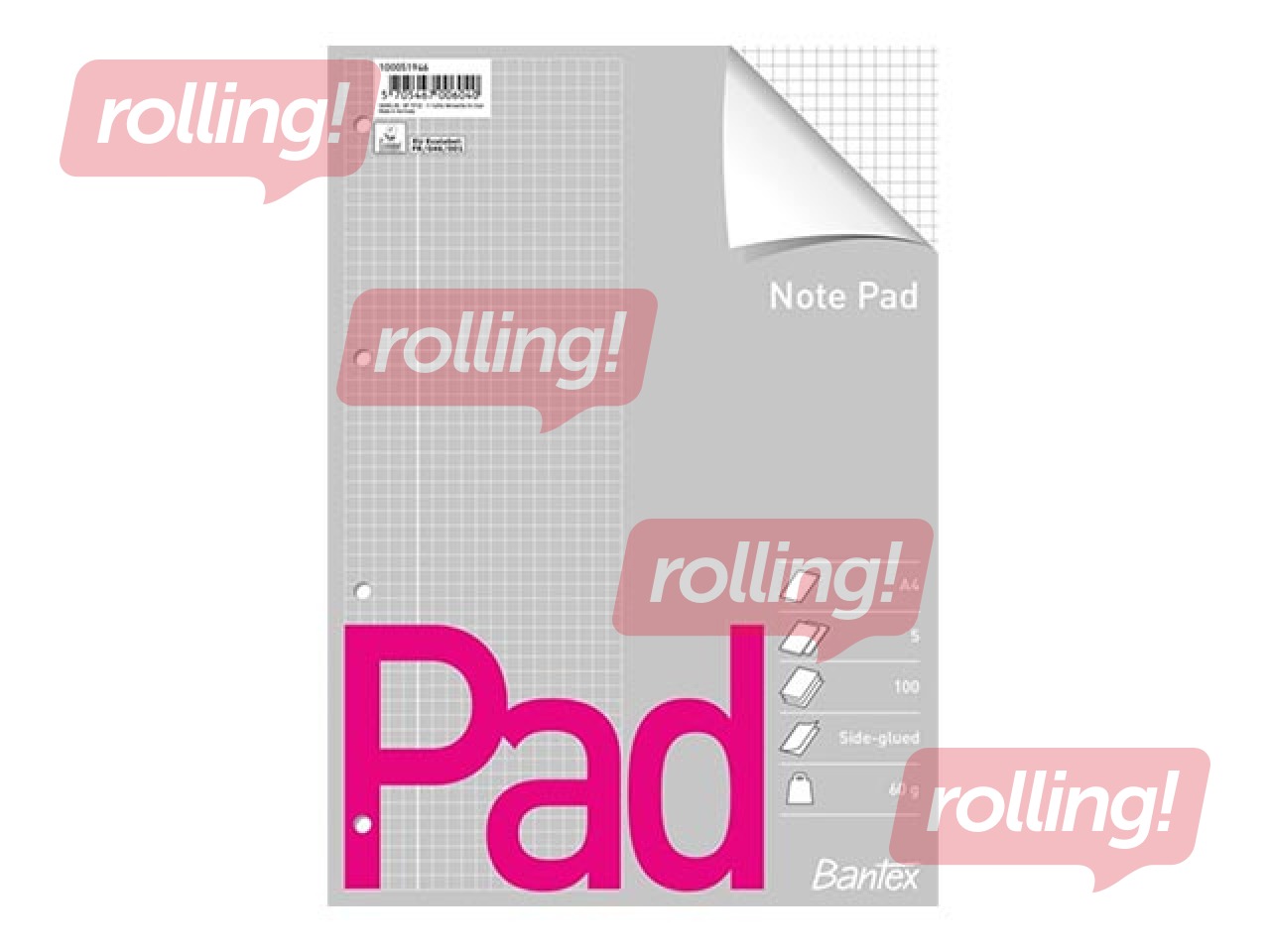 Piezīmju bloknots Bantex, A4, rūtiņu, 100 lapas