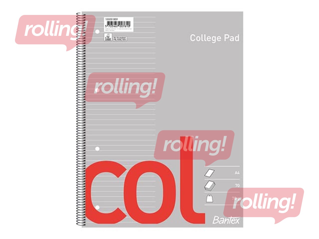 Piezīmju bloknots Bantex, A4+, līniju, 70 lapas