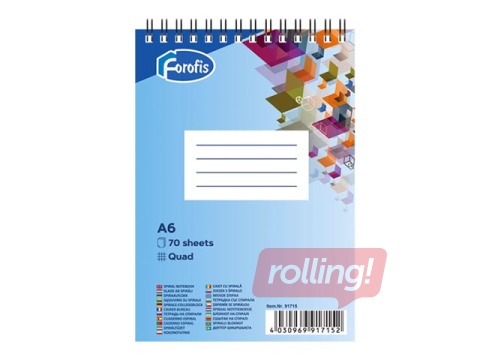 Блокнот на спирали Forofis, A6, в клетку, 70 листов