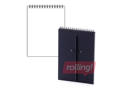 Piezīmju bloks, ar spirāli, baltas lapas, melns, A5