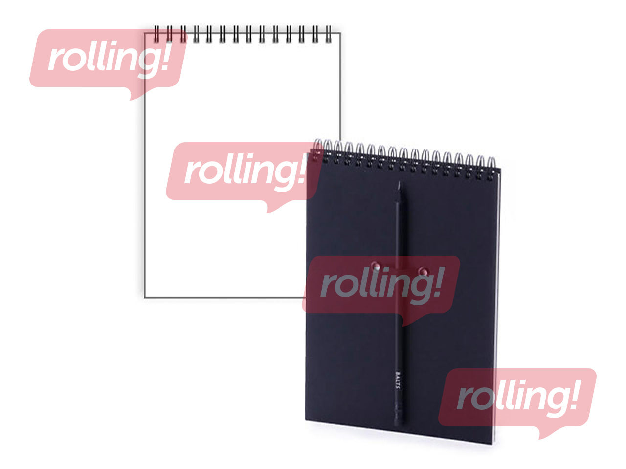 Piezīmju bloks, ar spirāli, baltas lapas, melns, A5