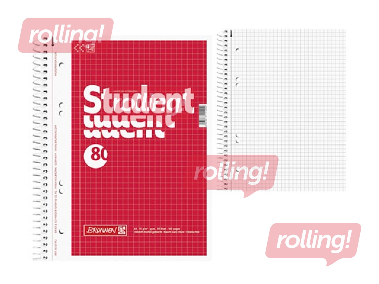 Kaustik spiraalköitega Student, A5, ruuduline, 80 sheets