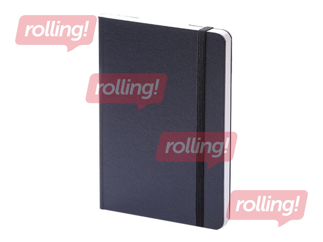 Piezīmju klade Hard, rūtiņu, A5, melna ar melnu gumiju