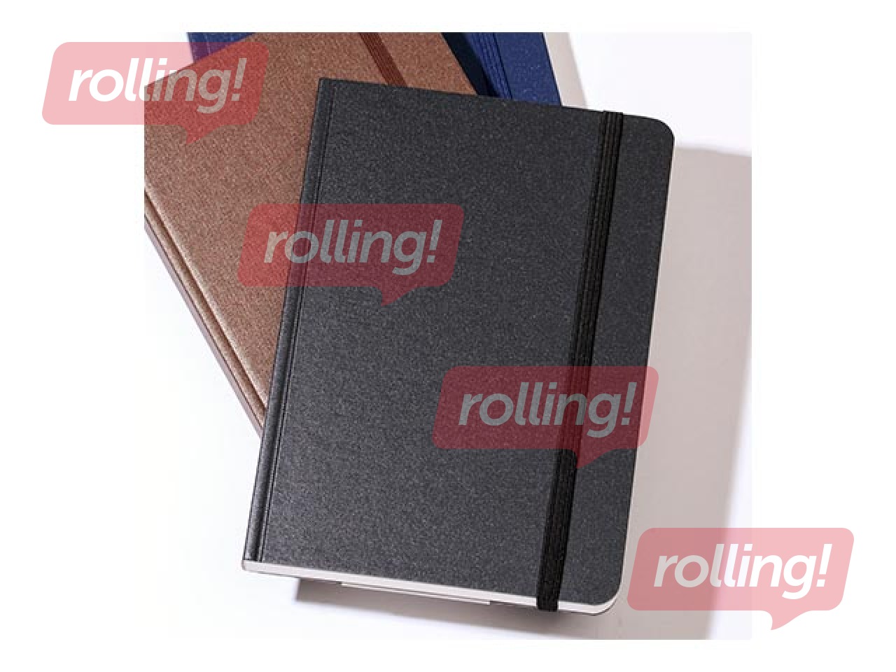 Piezīmju klade Hard, rūtiņu, A5, melna ar melnu gumiju