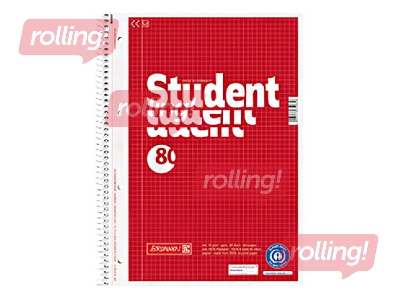 Klade ar spirāli Student Recycling, A4, rūtiņu, 80 lapas