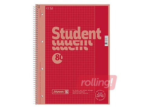 Notebook with spiral, Colour, A4, red, squared, 80 sheets