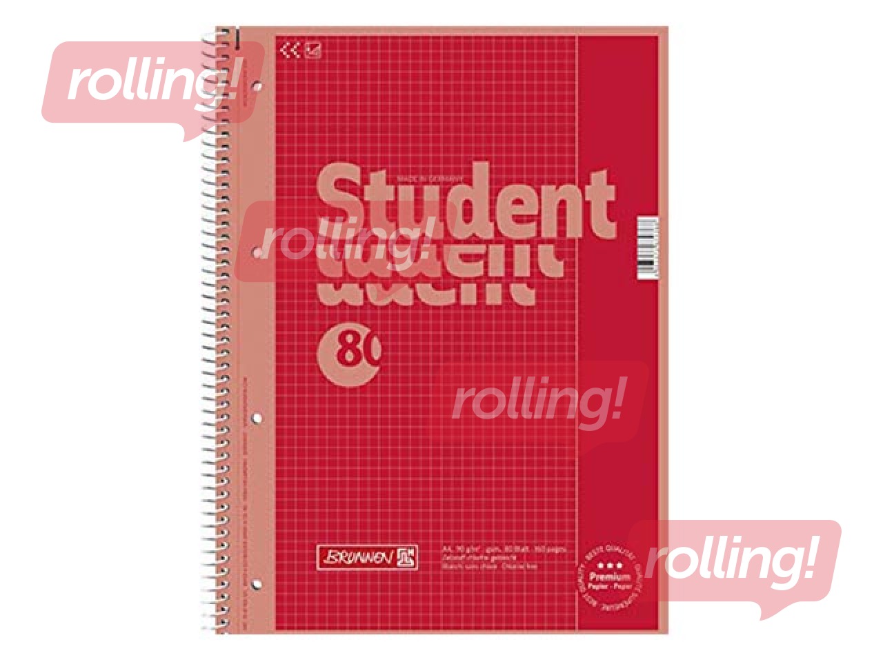 Notebook with spiral, Colour, A4, red, squared, 80 sheets