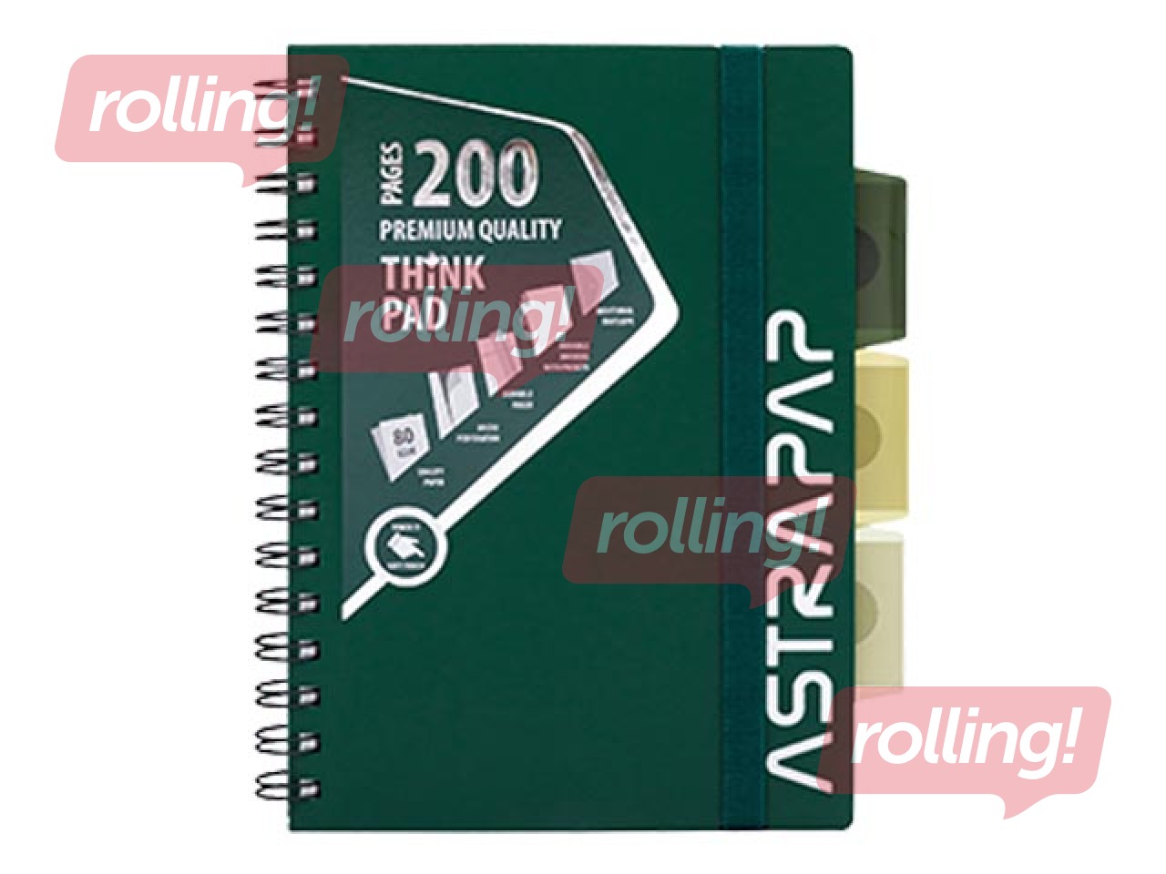 Klade Astra ar 4 sadalījumiem, A5, rūtiņu, dažādas krāsas, 200 lapas