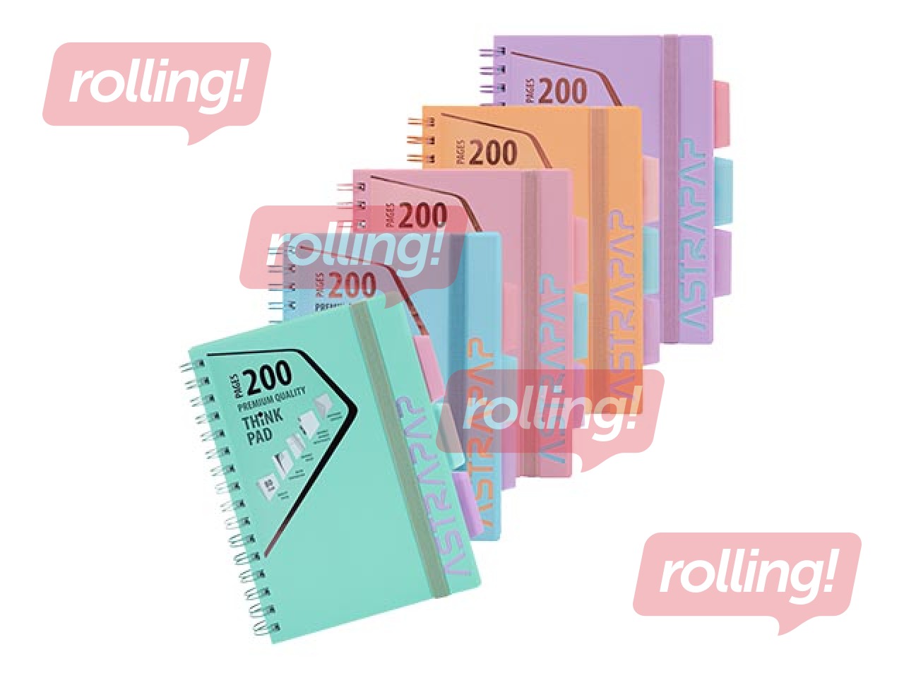 Klade Astra ar 4 sadalījumiem, A5, rūtiņu, pasteļkrāsas, 200 lapas