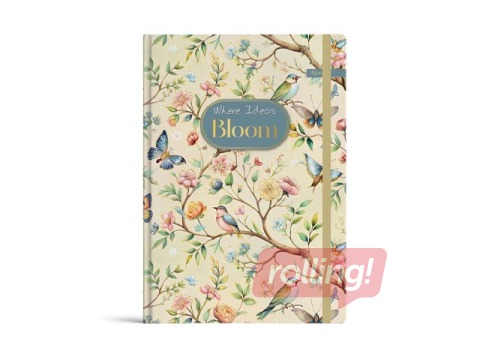 Piezīmju grāmata cietos vākos Bloom, A6, 96 lapas, ar gumiju