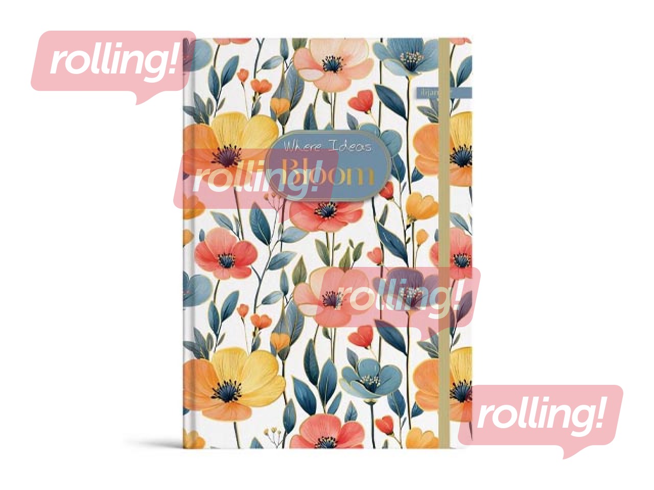 Блокнот в твёрдой обложке Bloom, A5, 96 листов, с резинкой