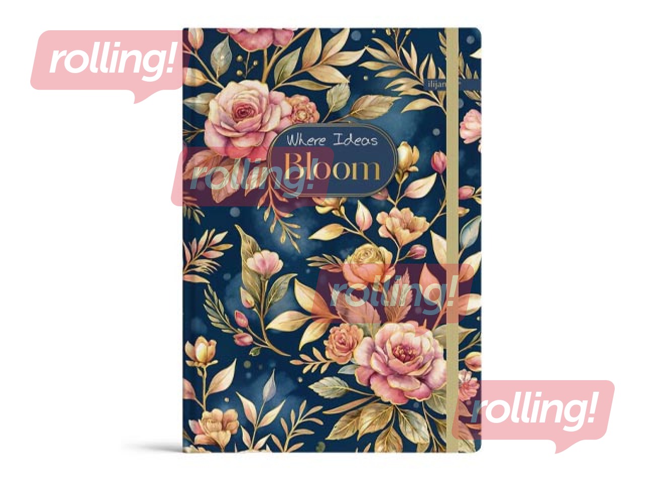 Piezīmju grāmata cietos vākos Bloom, A5, 96 lapas, ar gumiju