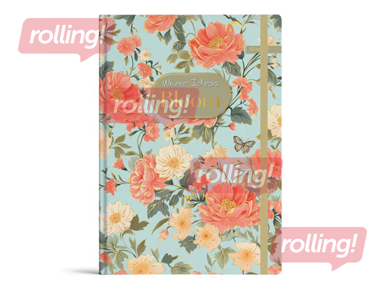 Piezīmju grāmata cietos vākos Bloom, A6, 96 lapas, ar gumiju