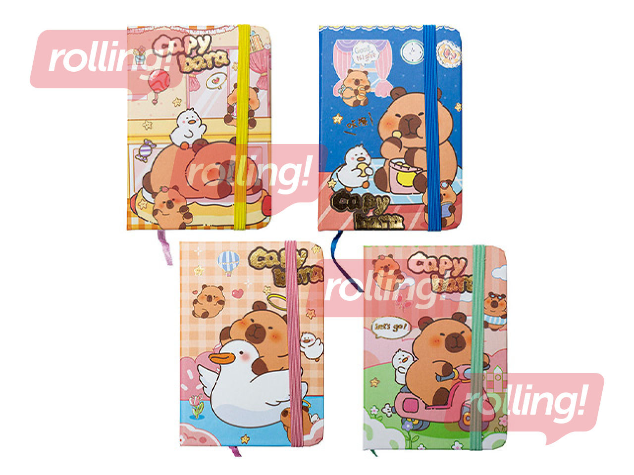 Hardcover notebook Capybara, with elastic band, A7, 80 sheets